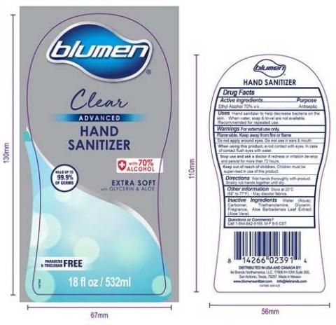 Image 2 - Product label front and back, BLUMEN CLEAR HAND SANITIZER 18 FLOZ 