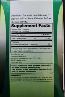 Back of Package, SANGTER Energy Supplement, 3000mg