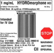 Service code 2M8510, 1 mgmL HYDROmorphone HCl in 0.9% Sodium Chloride.jpg