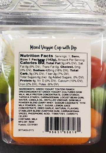 Side label, mixed veggie cup with dip