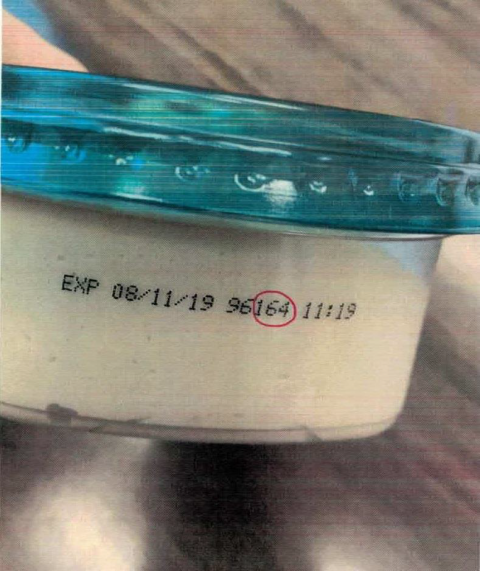 Side of hummus package, example lot code