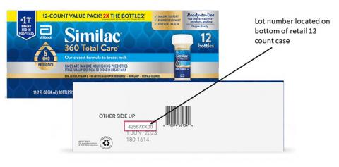 Labeling, displays the location of the lot code on the retail 12-count case