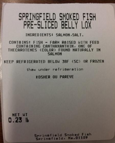 Springfield Smoked Fish, Pre-Sliced Belly Lox
