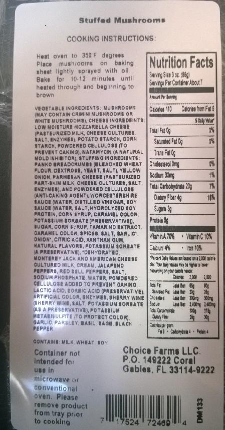 Stuffed Mushrooms, (6 count tray, 7 oz.), nutrition facts panel