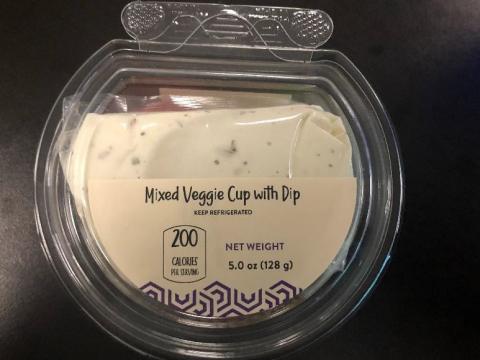 Top label, mixed veggie cup with dip