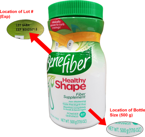 Label, Benefiber Healthy Shape Prebiotic Fiber Supplement, 500G
