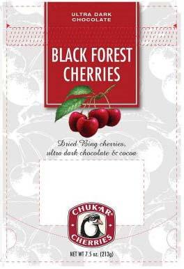 Ultra Dark Chocolate Black Forest Cherries, Front label, Net Wt 7.5 oz