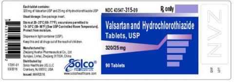 Valsartan HCTZ 320 mg 25mg strength, 90 ct bottle