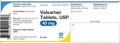 Valsartan Tablets USP, 40 mg, 30 Tablets, Acetris