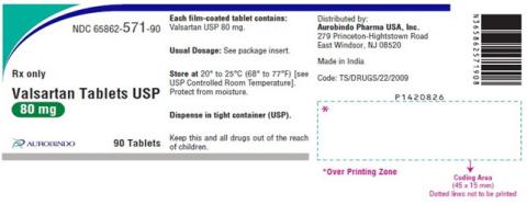 Image 2 - Valsartan Tablets USP, 80 mg, 90 Tablets, Aurobindo