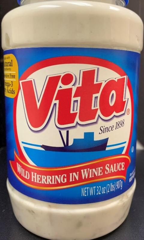 “Vita, Wild Herring In Wine Sauce, Net Wt. 32 oz.”