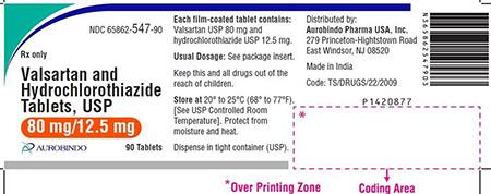 “Valsartan and Hydrochlorothiazide Tablets, USP, 80 mg/12.5 mg, 90 Tablets”