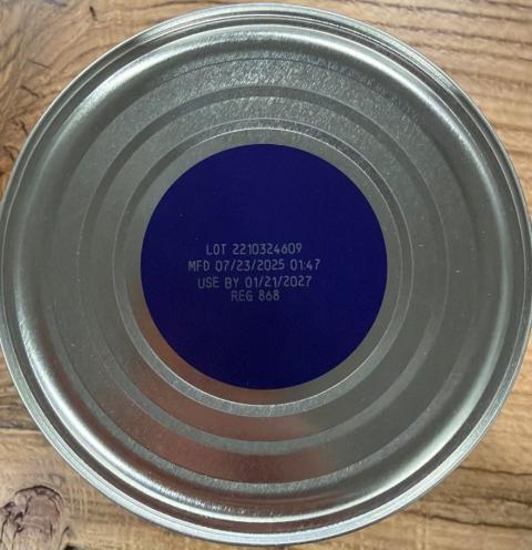 Bottom of a2 Platinum Premium Infant Formula tin showing batch number
