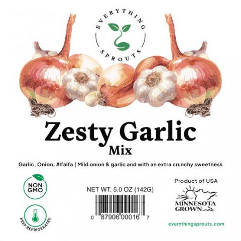 Image of label, Everything Sprouts Zesty Garlic Mix NET WT 5.0 OZ, UPC 087906000167