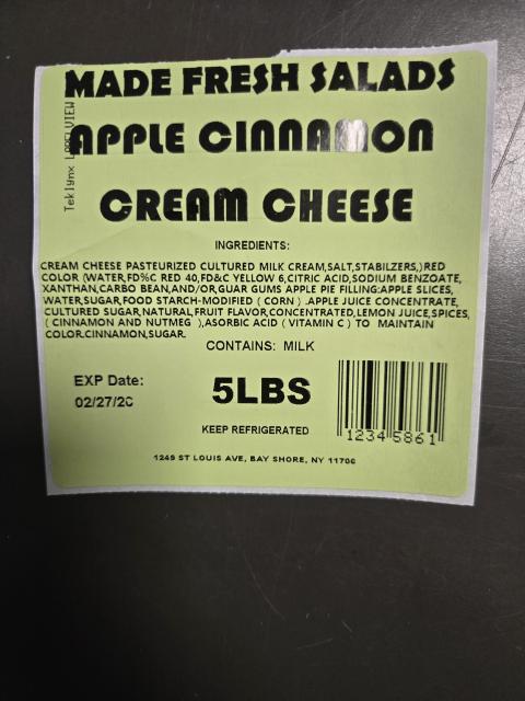 Apple Cinnamon Cream Cheese Exp Date 2/27/26
