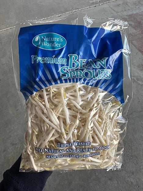 Labeling, front of package, Nature’s Wonder Premium Bean Sprouts, with product inside the packaging 