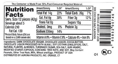 Back Label – Nutrition Facts and Ingredient