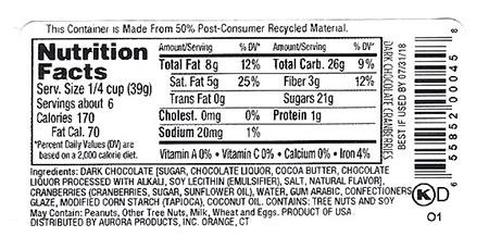 Back Label – Nutrition Facts and Ingredient