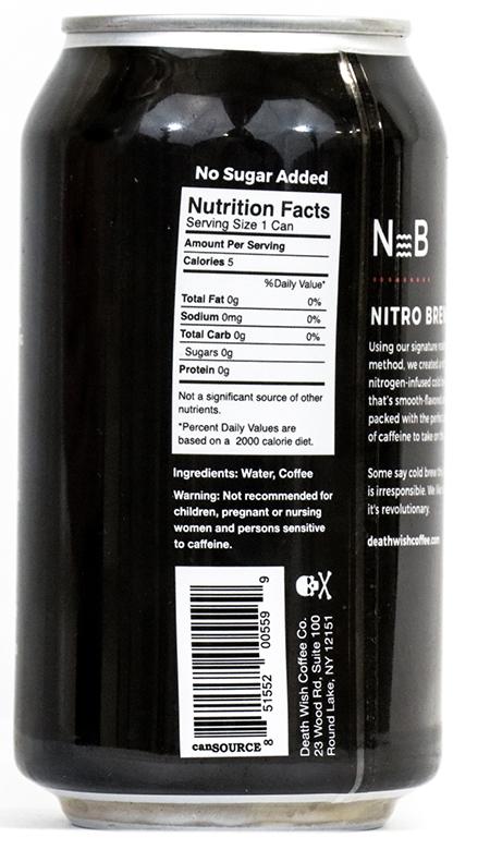 Photo: Death Wish Coffee Co. Nitro Cold Brew Coffee Nutrition Facts Panel