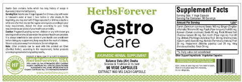 Entire label, HerbsForever Gastro Care
