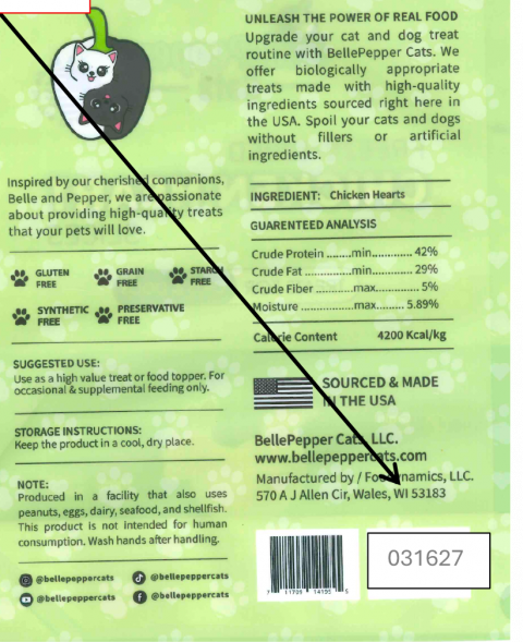 BellePepper Cats Treats back label Lot 031627