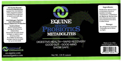 “Ozona Organics, Equine Beyond Probiotics Metabolites, 128 fl. oz. plastic bottle”