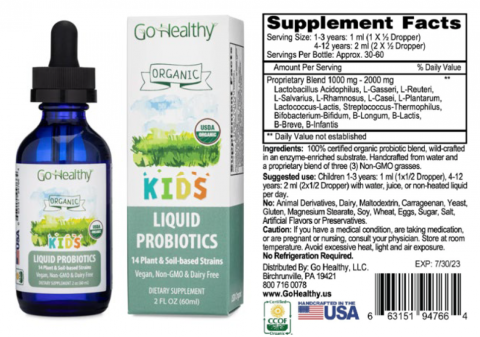 “Go Healthy, Organic, Kids Liquid Probiotics, 2 fl. oz. bottle”
