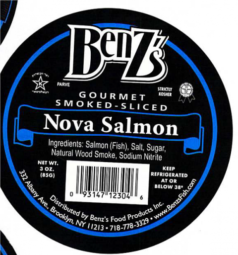 12.	Benz’s Gourmet Smoked-Sliced Nova Salmon, 3 oz
