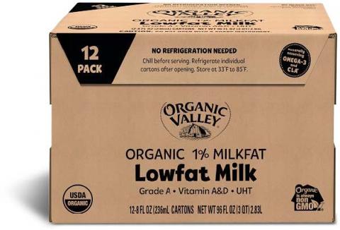 Organic Valley Organic 1% Milkfat Lowfat Milk 12ct/8 fl oz cartons