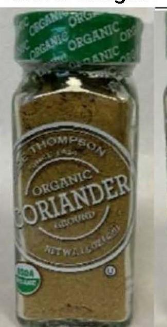 1. “Olde Thompson Organic Coriander Ground, front label”