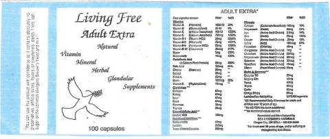 Living Free Adult Extra (vitamins), 100 capsules per bottle