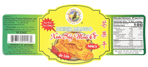 Golden Owl Dried Mango, UPC 816710-024461