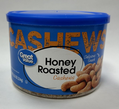 Container of Great Value Honey Roasted Cashews