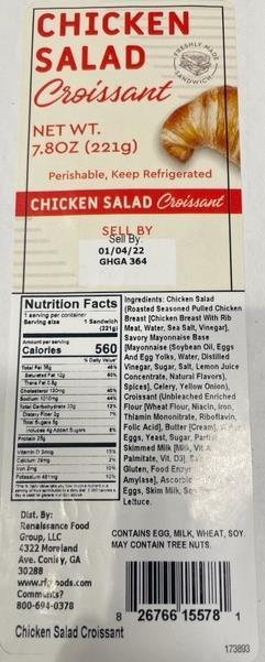 Product label, Chicken Salad Croissant NET WT. 7.8 OZ (221g)