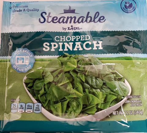 Steamable by Lidl, Chopped Spinach, 12 oz. bag