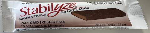 1. “Stabilyze, Sugar Stable, Dark Chocolate Peanut Butter, 1.76 oz. individual bar”