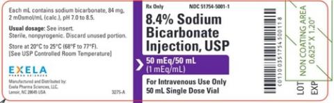 Image 1: “Exela brand 8.4% Sodium Bicarbonate Injection, USP, 50 mEq/50 mL”