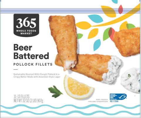 Tampa Bay Fisheries, Inc. Dover, Florida is Voluntarily Recalling 1 Lot of 365 Whole Foods Market Beer Battered Pollock Fillets and 2 Lots of 365 Beer Battered Cod Fillet Due to an Undeclared Soy Allergen