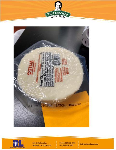 Rizo Lopez Foods, Inc. Recalls Aged Cotija Mexican Grating Cheese (8oz) Because of Possible Health Risk