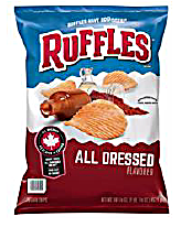 Product image bag of Ruffles all dressed flavored potato chips