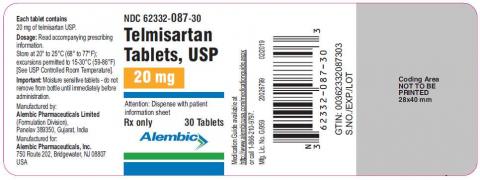 Telmisartan Tablets, USP, 20 mg, 30 tablets, Rx only, label
