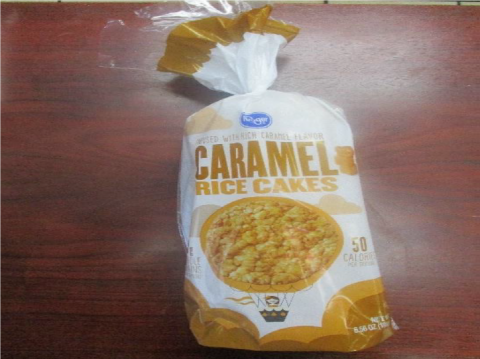 Photo 1 – Labeling, Kroger Caramel Rice Cakes, front of bag