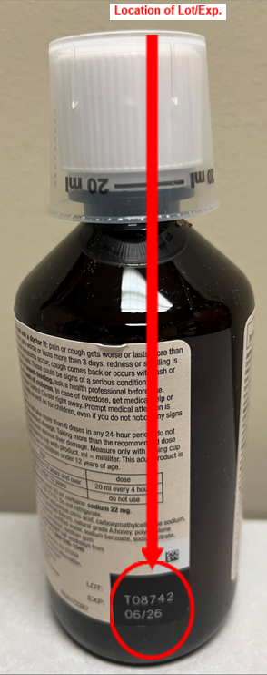 Robitussin Bottle Image with lot code location