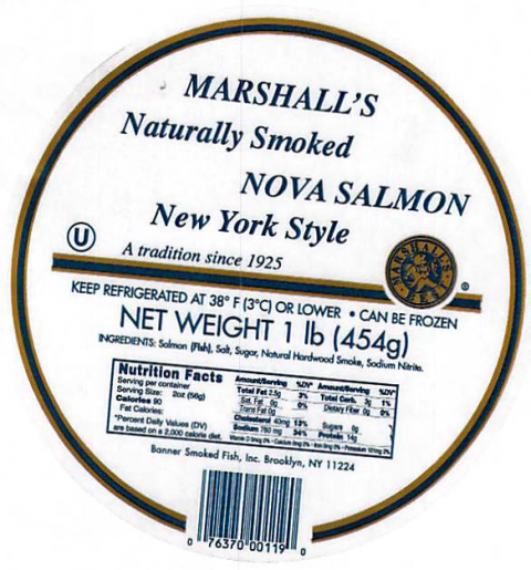 20.	Marshall’s Naturally Smoked Nova Salmon New York Style, 1 lb