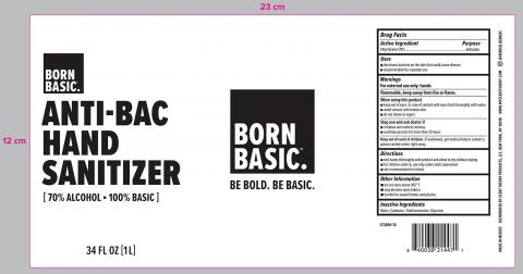 Born Basic Anti-Bac Hand Sanitizer 70% Alcohol, 34 fl oz