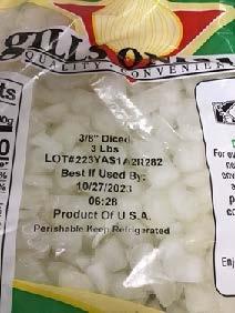 Image 2: “Back label, Gills Onions brand Fresh Diced Yellow Onions, 3 lb bag”