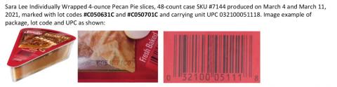 Sara Lee Individually Wrapped 4-ounce Pecan Pie slices, 48-count case, SKU #7144