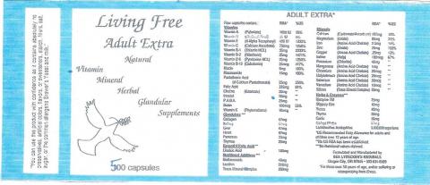 Living Free Adult Extra (vitamins), 500 capsules per bottle  