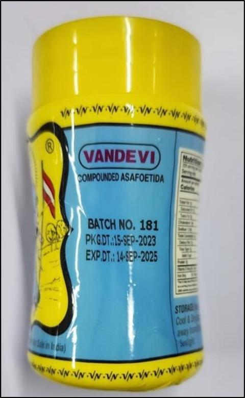 Image 2: “Photograph of side display of label of Vandevi Asafoetida”