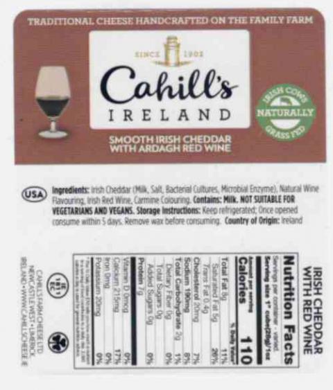 Product label, Cahill’s Ireland Smooth Irish Cheddar with Ardagh Red Wine